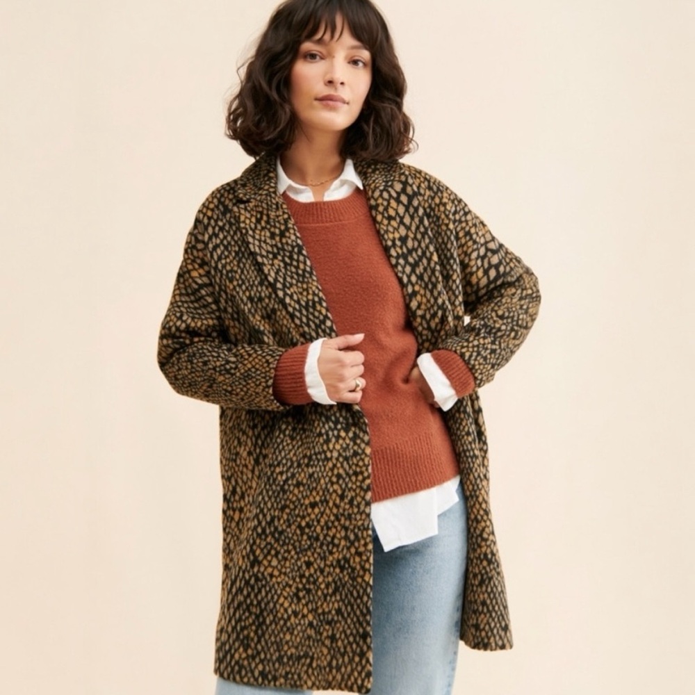 Free People - See U Soon Snake Print Cocoon Overcoat | Oversized in Tan & Black